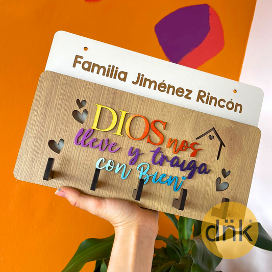 Portallaves Buzón Dios Degradé + Tallado Familia Personalizado